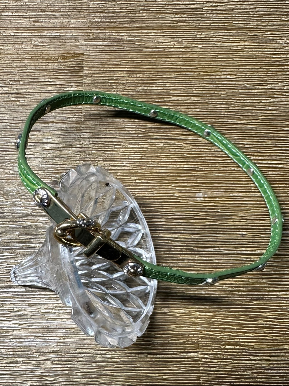 Henri bendel Choker Green Leather Strap Choker Necklace with Gold-Tone Accent